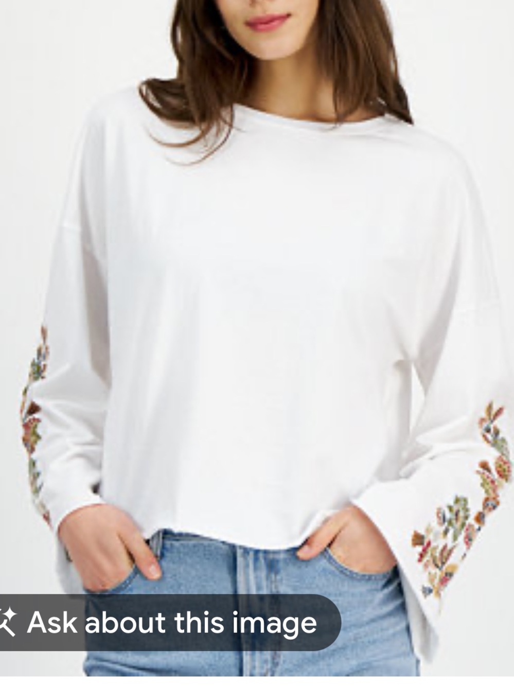 DRIFTWOOD White Bell-Sleeve Top with Floral Embroidery